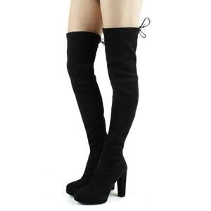 $865 Stuart Weitzman Plathighland Black Suede Over-the-knee Platform Boot